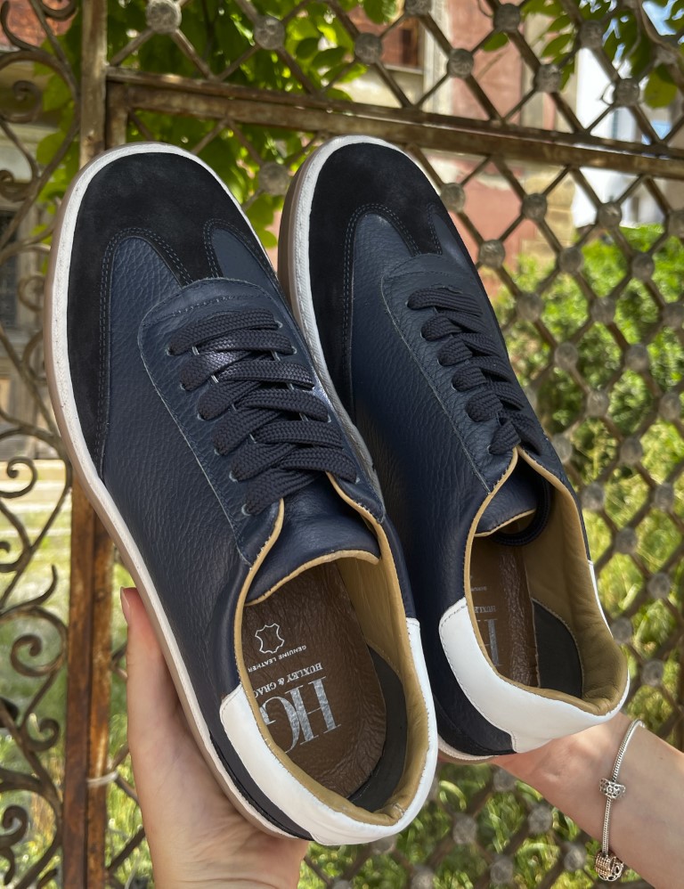 Ανδρικά μπλε δερμάτινα Sneakers με suede λεπτομέρεια HG177817 φωτογραφία